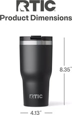 RTIC 30oz Essential Tumbler with Lid, Insulated, Stainless Steel, Metal, Double Wall Vacuum-Insulation, Ceramic Lined, Travel Cup for Iced Coffee, Tea, Hot and Cold Drink, Black