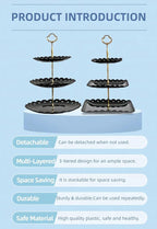 RAUVOLFIA 2 Pack of Plastic Round & Square Dessert Cupcake Stand, 3 Tier Cup Cake Holder Tower for Tea Party/Birthday/Wedding, Plastic Tiered Serving Tray (Black)