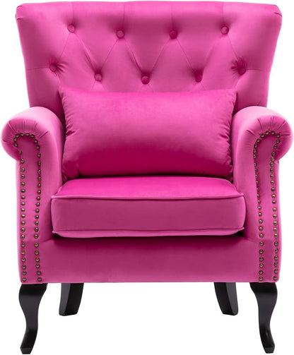 Mid Century Accent Chair Modern Button Tufted Armchair Wingback Club Chair by DMFurniture