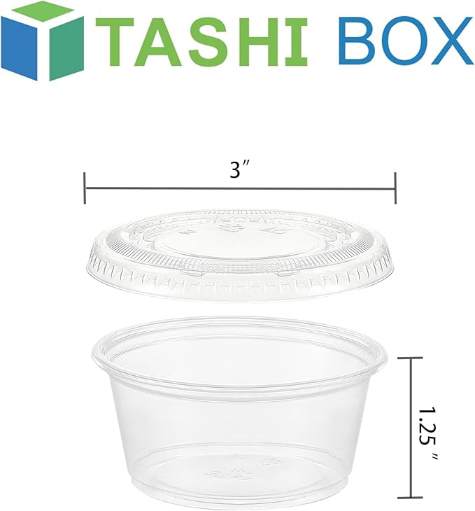 TashiBox [3.25 oz. - 200 Sets Portion Cups with Lids - Souffle & Jello Shot Cups, Clear Plastic Containers, Meal Prep, Salad Dressing & Medicine