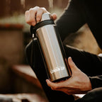 London Sip 25 oz Multi-Function Travel Mug and Tumbler Tea Infuser Water Bottle Fruit Infuser Flask Hot and Cold Double Wall Stainless Steel Coffee Thermos, Cosmic Silver, Pack of 2