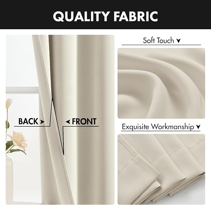 MIULEE 84 Inch Length Cream Beige Blackout Bedroom Curtains Set of 4 | Thermal - Image 7