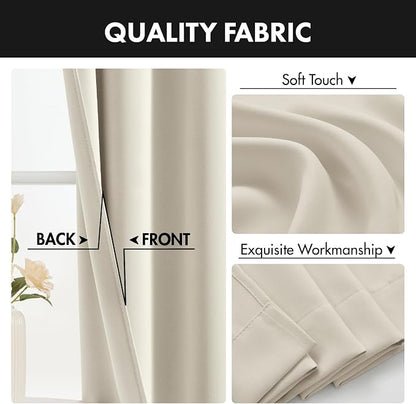 MIULEE 4 Panels Set Cream Beige Blackout Curtains 63 Inch Length Bedroom | - Image 7