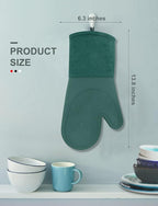 sungwoo Silicone Oven Mitts, Heat Resistant Oven Gloves with Quilted Liner Non-Slip Textured Grip Perfect for BBQ, Baking, Cooking and Grilling - 1 Pair 13.8 Inch Midnight Green