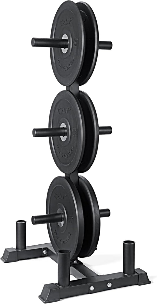 CAP Barbell 2-Inch Olympic Bumper Plate Weight Set with 6 Post Rack | 100-370 lbs | Multiple Options