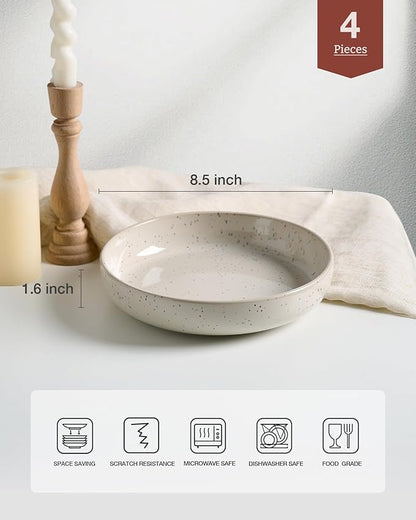 famiware Milkyway 33 oz Bowl Set, Pasta Bowls Set of 4, Salad Bowls, Double Reactive Glaze, Sturdy & Stackable, Ideal for Housewarming, Festivals, Creamy White with Speckles