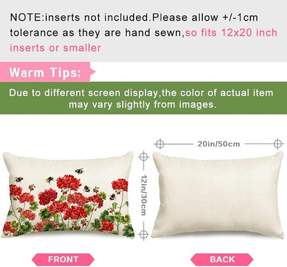 RABUSOFA Spring Summer Outdoor Geranium Pillow Cover Waterproof 12x20 - Image 4
