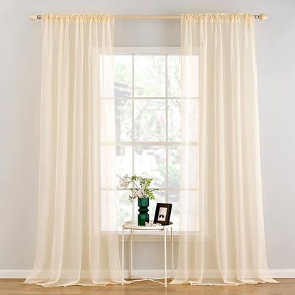 MIULEE Cream Beige Sheer Curtains 54 X 120 Inches, 2 Panels | Solid Color by MIULEE