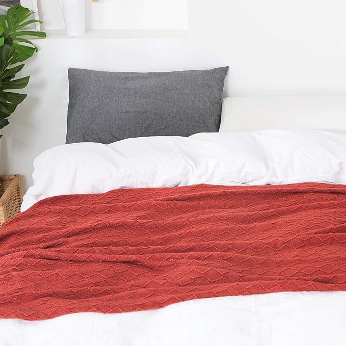 BOURINA Rust Throw Blanket 60x80 Inches Throw Textured Solid Soft Sofa Throw - Image 6
