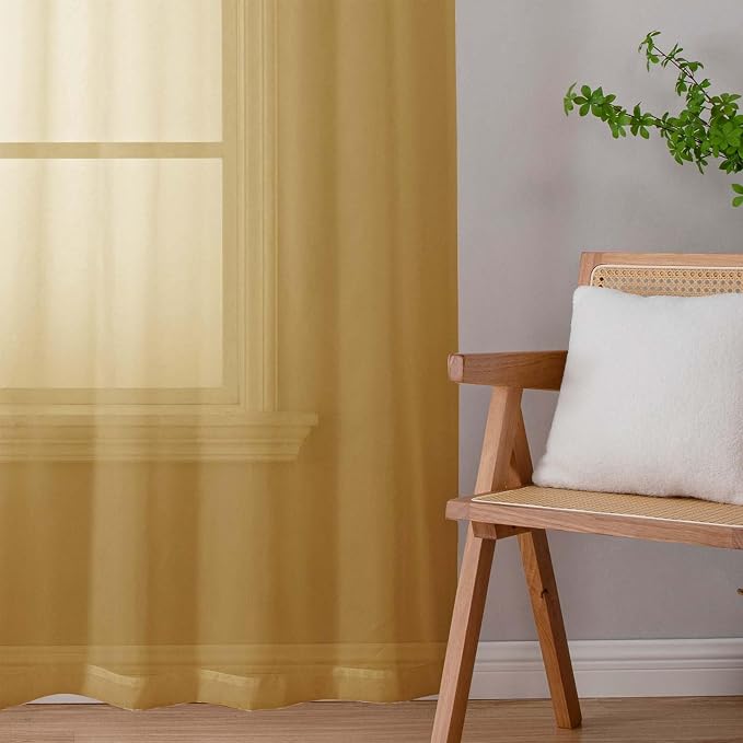 Sheer Gold Curtains for Bedroom Living Room 63 Inch Length 2 Panels, Airy Soft - Image 9