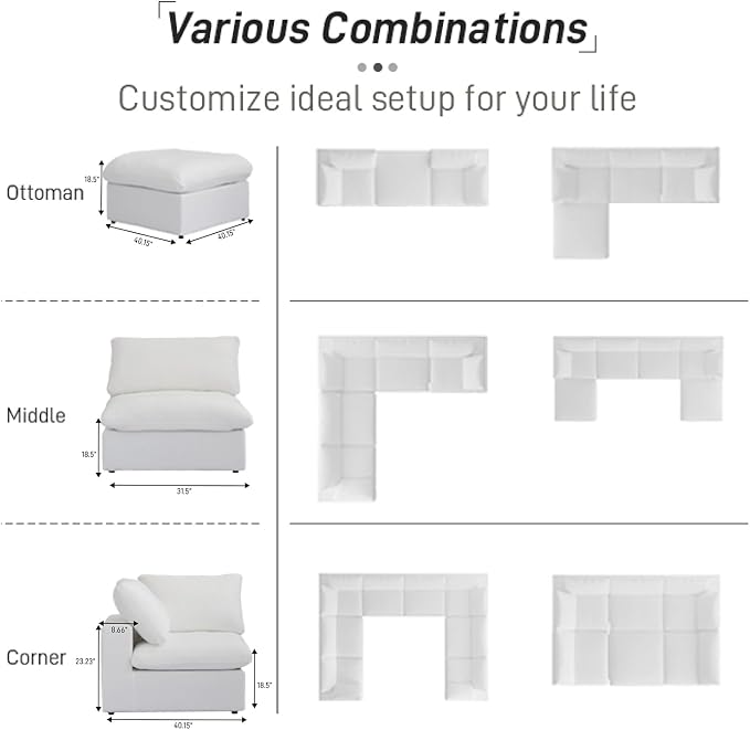 Cloud Modular Sectional Sofa Couch, 80.3" Convertible Couches Loveseat - Image 7