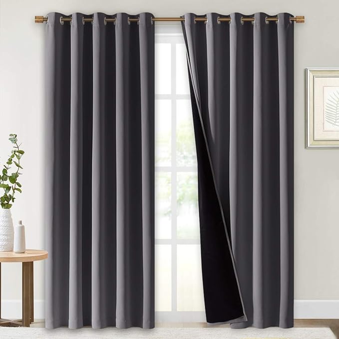NICETOWN Grey Full Shade Curtain Panels, Pair of Energy Smart & Noise Blocking - Image 2