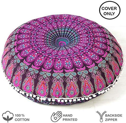 32" Purple Pink Mandala Floor Pillow Cover Meditation Cushion Seating Throw - Image 2