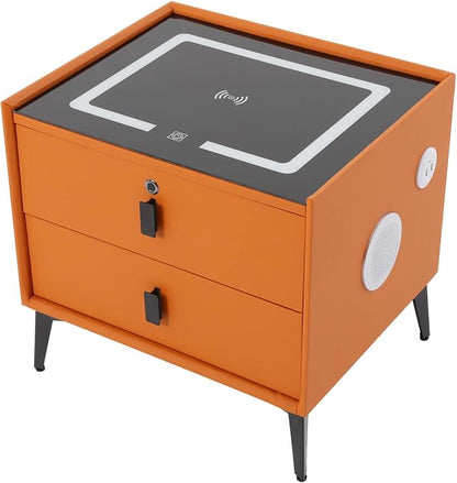 Smart Nightstand w/Fingerprint Lock Drawers, Smart Bedside Table w/USB Charging by Headery