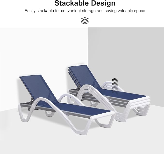 PURPLE LEAF Patio Chaise Lounge Chair Set Outdoor Plastic Textilene Lounger - Image 5