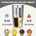 20 oz Tumbler with Lids and Straws, Stainless Steel Insulated Coffee Tumbler, Double Wall Vacuum Insulated Travel Mug Cup, Leakproof Thermal Coffee Cup for Hot and Cold Drinks (Silver)