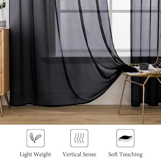 MIULEE 2 Panels Sheer Curtains for Living Room 54 X 84 Inches Black | Window - Image 4