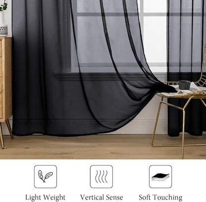 MIULEE 2 Panels Sheer Curtains for Living Room 54 X 84 Inches Black | Window - Image 4