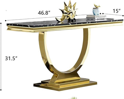 Henf 47" Marble Console Table Modern Black Faux Marble Entryway Table - Image 2