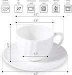Fine Bone China Cappuccino Mugs Set of 4, 7 Oz Spiral Pattern Lightweight Ceramic, Art Coffee Cups with Saucers, for Latte, Mocha, Tea, Espresso, Macchiato, Americano