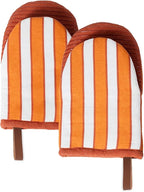 Folkulture Mini Oven Mitts Heat Resistant | (5.75x9) Set of 2 Short Orange Fall Oven Mitts with Hanging Loop | 100% Cotton Oven Gloves | Fall Essentials, Small Rust Orange Silicone Oven Mits