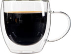 Restaurantware-Forma Professional 8.5 Ounce Glass Coffee Cups, 2 Insulated Coffee Cups With Handle - Dishwashable, Reusable, Clear Double Wall Beverage Tumblers, Freezable, For Hot Or Cold Beverages