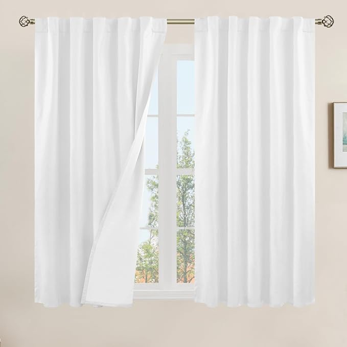 48 Inch 100% Blackout Short Linen Curtains by LAMIT