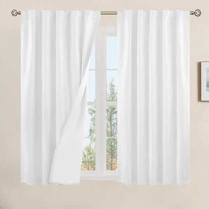 48 Inch 100% Blackout Short Linen Curtains by LAMIT