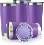 DOMICARE 20oz Stainless Steel Tumbler Bulk with Lid, Double Wall Vacuum Insulated Travel Mug, Powder Coated Coffee Cup (Powder Purple, 4)