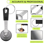 Measuring Cups & Spoons Set of 18 - Wildone Stainless Steel Nesting Measuring Cups 8 Piece and 9 Measuring Spoons, 1 Leveler, Ideal for Dry and Liquid Ingredients (Black)
