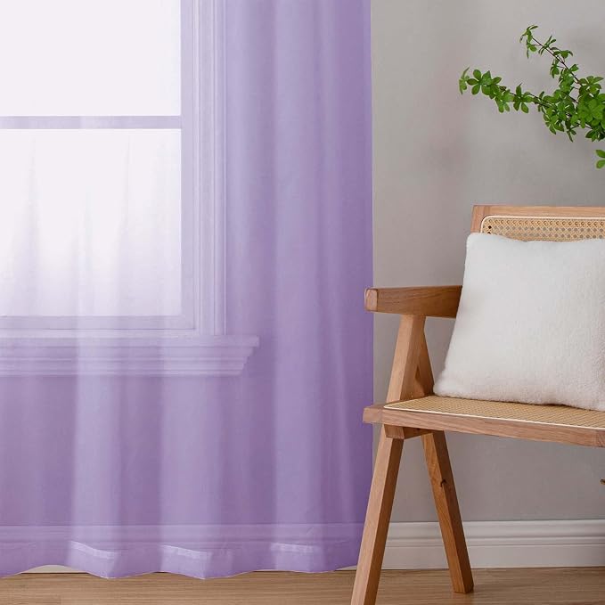Sheer Lavender Curtains for Bedroom Living Room 63 Inch Length 2 Panels - Image 9
