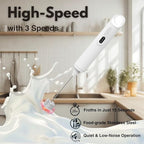 Rechargeable Milk Frother Handheld 3 Speed Coffee Foamer [3 Whisk] Electric Drink Mixer for Latte, Cappuccino, Coffee, Eggs, Hot Chocolate, White