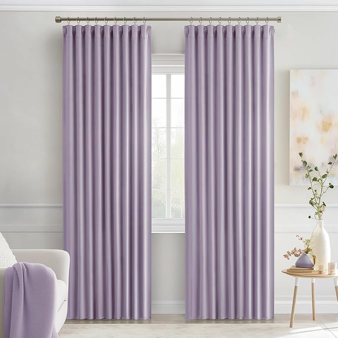 MIULEE Lilac Back Tab Blackout Curtains 52x84 Inch Length 2 Panels Set | Rod - Image 9