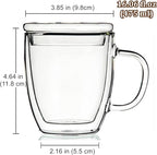 Insulated Espresso Cups - 16 oz Double Wall Glass Mugs With Handle and Lid - Cold & Heat Resistant - Perfect for Coffee, Tea, Milk, Wine