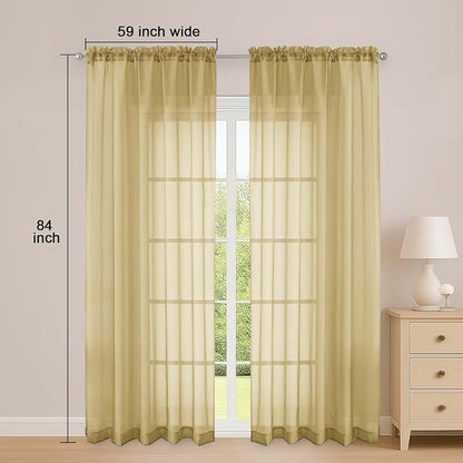 Sheer Curtains 84 Inches Long 2 Panels Set, Sheer Gold Curtains - Image 4