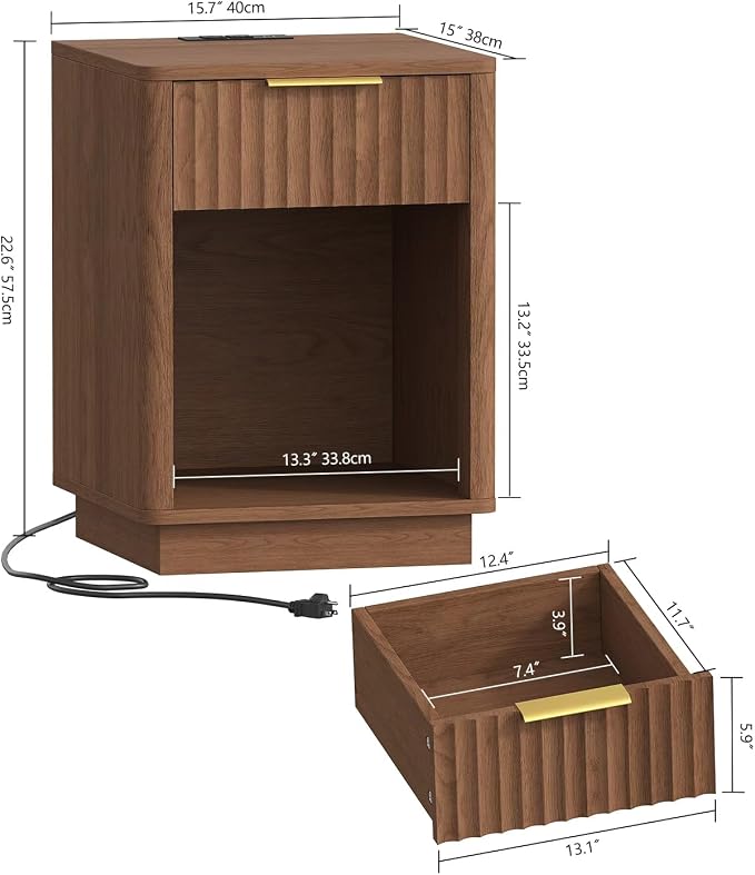 Akxomel Fluted Nightstand, Wooden Night Stand - Image 3