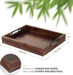 Ottoman Tray, Acacia Wood Serving Tray with Metal Handles, 16.5x12.5in Food Drinks Tray for Coffee Table, Breakfast, Dinner & Bar, Rustic Decorative Storage Tray for Ottoman, Kitchen, Packaging