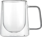 Restaurantware-Forma Professional 10.2 Ounce Double Wall Coffee Mugs, 12 Insulated Coffee Mugs With Handle - Dishwashable, Reusable, Clear Glass Beverage Cups, Freezable, For Hot Or Cold Beverages