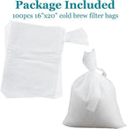 Yzurbu 100pcs 16''x20'' Cold Brew Coffee Filter Bags, No Mess Disposable Filter Bag with Straps for Coffee Shop 5-Gallon Systems