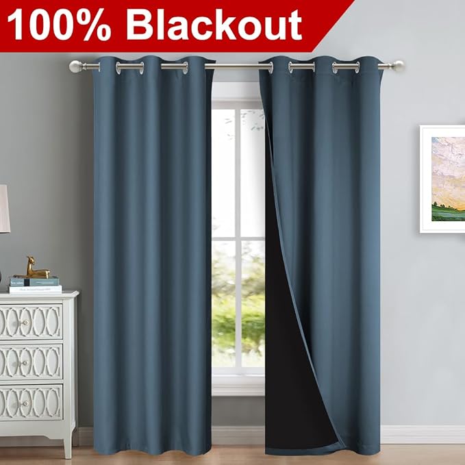 NICETOWN Blackout Curtains 84 inches Long, 2 Pieces, Smoky Blue, Full Light - Image 2