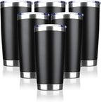 20oz Tumbler Bulk Stainless Steel Vacuum Insulated Tumblers with Lid Double Wall Travel Mug Durable Powder Coated Coffee Cup, Suitable for Ice Drinks and Hot Beverage (Black 6pack)