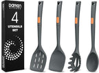 Silicone Spatulas and Spaghetti Spoons, 4 Pack Heat Resistant Full Silicone Cooking Utensils Set, Non Stick Large Kitchen Spatula Spoons for Cooking, Mixing, Serving, Draining