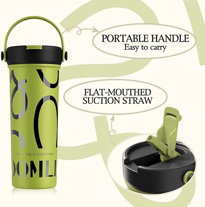 GOOM 20 oz Spill Proof Tumbler with Lid and Straw, Top Handle, Extended Tea Infuser, 6-Layer Insulation 18/10 Stainless Steel, Christmas Gifts for Mom Women Man Her, Teacher Gifts - Green