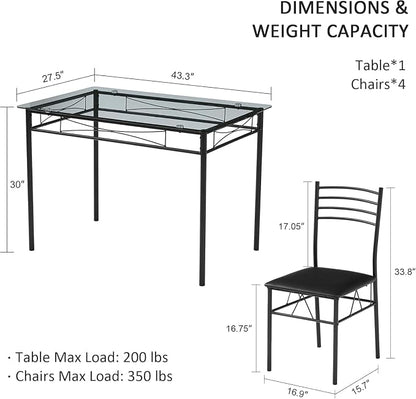 VECELO Dining Table Set for 4, 5-Piece Glass Kitchen Table - Image 6