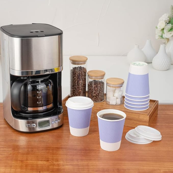 Restaurantware-12 Ounce Disposable Coffee Cups, 500 Ripple Wall Hot Cups For Coffee - Lids Sold Separately, Rolled Rim, Light Purple Paper Insulated Coffee Cups, For Hot Coffee, Tea, And More