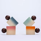 Ceramic Mini Espresso Cups Demitasse Cups with Round Wooden Handle Vertical Stripes Tea Cups (Beige&Pink, 2pcs)