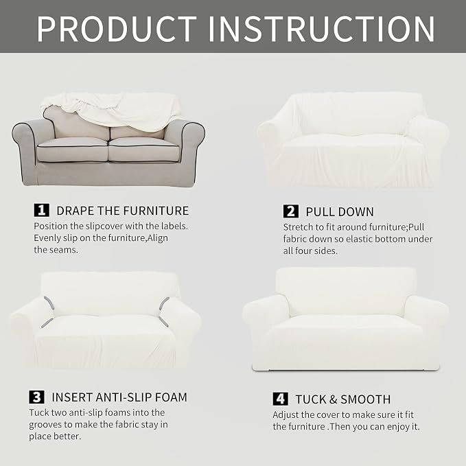 Easy-Going Stretch Oversized Loveseat Couch Covers Washable Cream | 1-Piece - Image 6