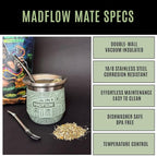 MADFLOW Yerba Mate Cup. Stainless Steel Mate Cup with 2 Bombillas. Double Wall Vacuum Insulated Yerba Mate Gourd. Unique Mate Cup And Bombilla Set