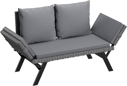 Flamaker Outdoor Convertible Sofa, Woven Rattan Patio Furniture Sunbed by Flamaker