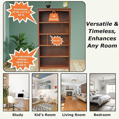 International Concepts, Solid Wood Bookcase 60" High, Adjustable Shelves - Image 4